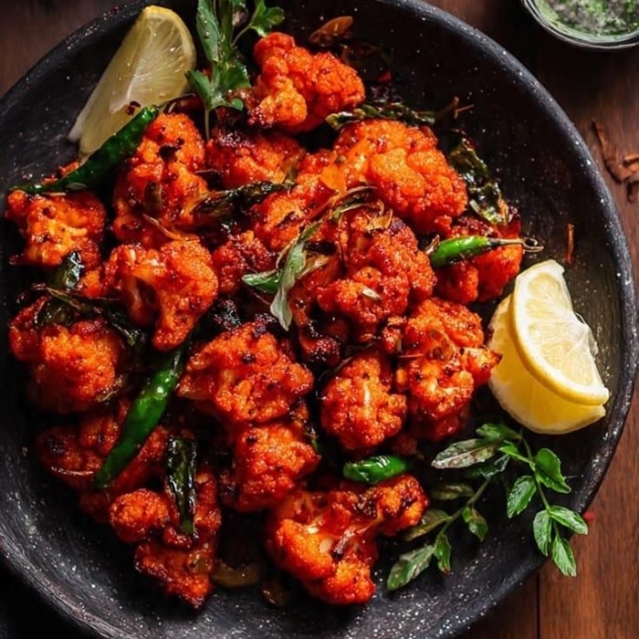 Gobi 65 with curry leaves and lemon